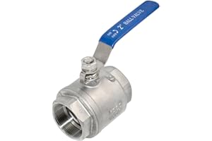 Megairon 316 Stainless Steel 1/8"~3" Full Port Ball Valve with Blue Vinyl Handle, NPT Female x Female Thread,1000 WOG (2 Inch)