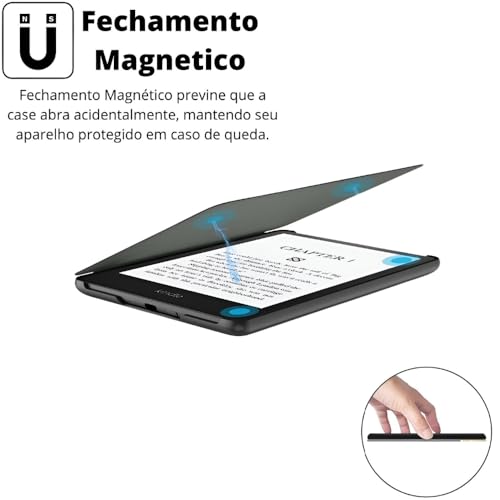 Capa Para Kindle 11ª Geração 2024 e 2022 (C2V2L3 e RS23CV) - Rígida - Sistema de Hibernação - Fechamento Magnético (Preto)