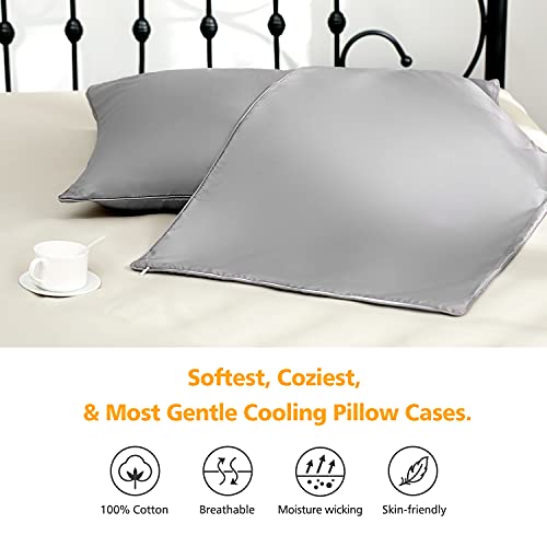 Bedemu 100 Cotton Pillow Cases King Size Set of 2Cooling Grey