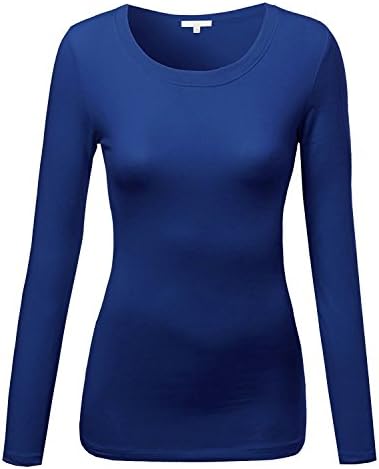 Emmalise Juniors Women's Casual Basic Round Crew Neck Long Sleeve T-Shirts - Royal Blue, Small