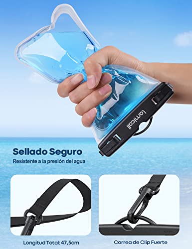 Lamicall Funda Impermeable para Celular - 2 Piezas [Fácil Bloqueo] IPX8 Bolsa para Celular contra Agua Waterproof con iPhone 17 16 15 14 13 Pro MAX, Galaxy S24 S25 Ultra, Xiaomi, Redmi, 4-7" Celular