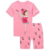 HYY Kids Girl Pajama Short Sets 100% Cotton Summer Ballerina Girl Sleepwear Princess size2T-12years(Dance 7T)