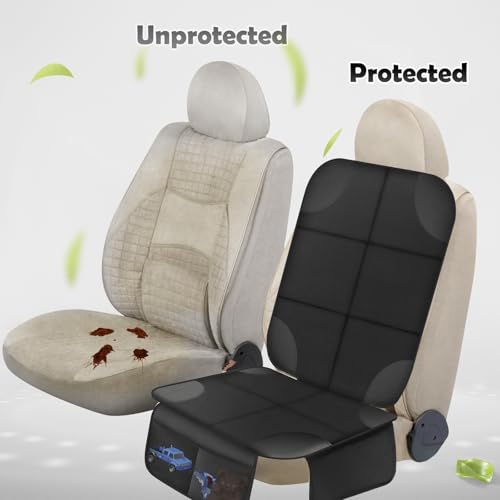 AiQInu Car Seat Protection, Waterproof Non-Slip Leather and Fabric Car Seat Protectors for Children, Compatible with 2 Storage Pockets for Suv, Sedan
