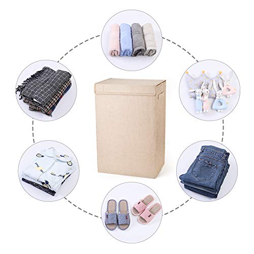 HOSROOME Laundry Hampers with Lids Laundry Baskets with Handles Waterproof and Mildewproof Foldable Hamper Easily Transport Laundry,Beige - Thumbnail 3