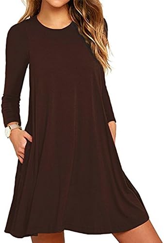 Amstt Womens Long Sleeve Pockets Casual Loose Swing Tunic T-Shirt Dresses