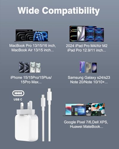 IFEART 70W USB C Charger Compatible with MacBook Air MacBook Pro 13 14 15 16 Inch 2024 2023 2022 2021 2020, M1 M2 M3 Mac Laptop, iPad, Quick Charger, USB C to C Cable 2M, LED