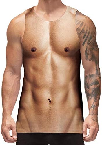 Men's All Over Print Funny Tank Tops Breathable Summer Casual Sleeveless Beach Graphic Tee/Swimming Trunks