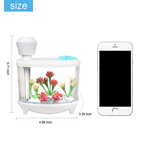 TBTeek USB Fish Tank Humidifier Ultrasonic Whisper-Quiet Operation Cool Mist Humidifier with 7 Night Lights and 8 Hours Shut-off Auto for Bedroom Babyroom Home Office Kids Baby