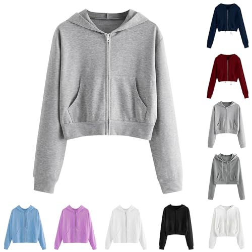 Womens Sweatshirts UK Hoodies for Women UK Cropped Zipped Hoodies with Drawstring, Oversized Sweatshirts Casual Loose Long Sleeve Comfy Fashion Hoodie for Women