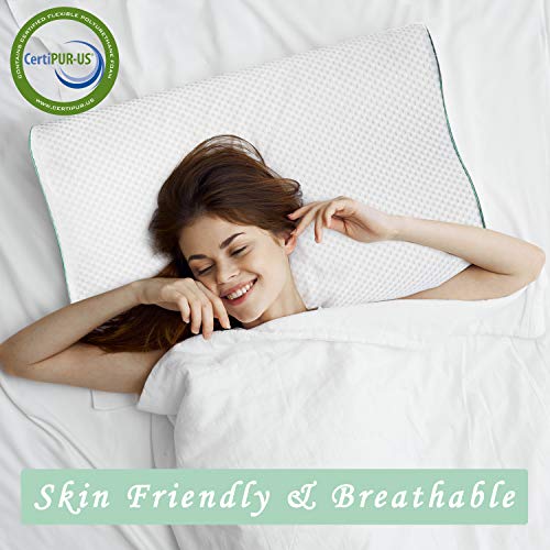 HOMFY Orthopädisches Memory Foam Nackenstützkissen Ergonomisches Kopfkissen mit waschbare Bambusfaser Kissenbezüge Weiß 40x60cm