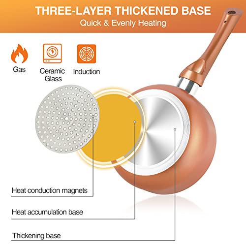 Pots and Pans Set, Nonstick Cookware Set with Ceramic Coating, Copper Pots and Pans set, 11 Piece Cookware with Kitchen Utensils, Gas/Induction Compatible