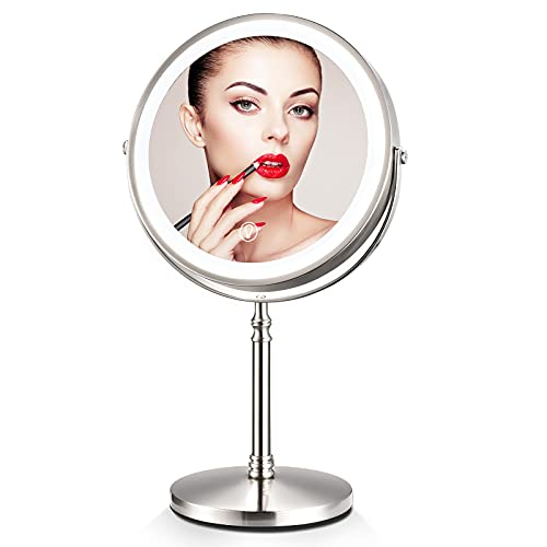 Lighted Makeup Mirror 7X Magnifying, 8 Inch Dual Sided Makeup Vanity Mirror with 3 Color LED