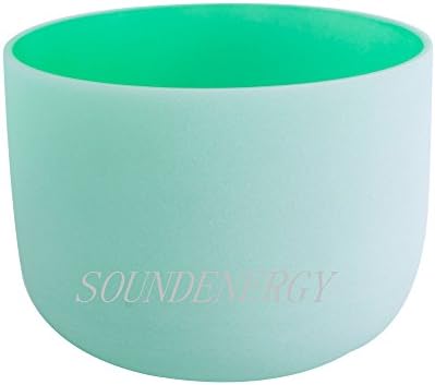 440Hz Perfect Pitch F Note Heart Chakra Frosted Green Quartz Crystal Singing Bowl 8 inch mallet and o-ring included