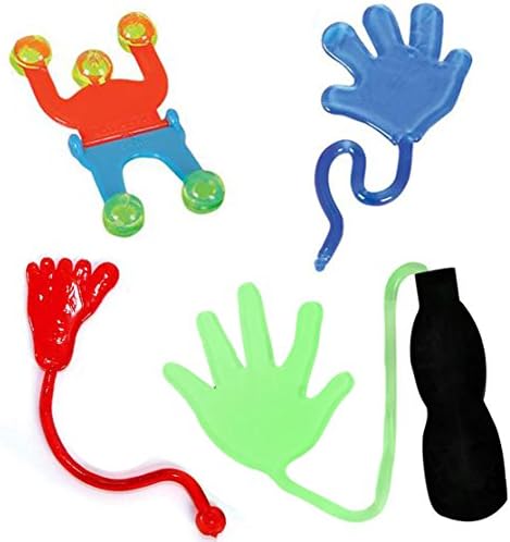 4 Piece Sticky Hands Toy Pack - 1 each: Original Hand, Glow in the Dark, Foot, Wall Climber