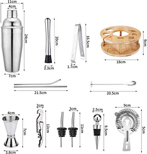 Lanseyqo Cocktail-Shaker-/Mixer-Set mit drehbarem Bambus-Ständer, Edelstahl-Barkeeper-Set für Zuhause, Küche, Bar, 13… – Bild 7