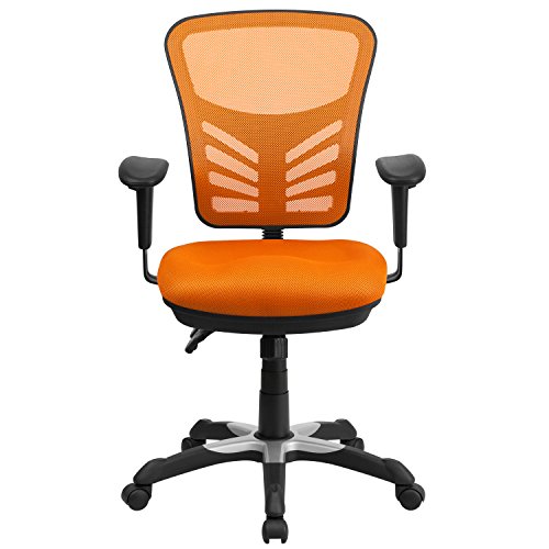 Flash Furniture Mid-Back Orange Mesh Multifunction Executive Swivel Chair with Adjustable Arms