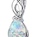 PEORA Created White Fire Opal Solitaire Teardrop Pendant Necklace for Women 925 Sterling Silver, 1.75 Carats Pear Shape 10x7mm with 18 inch Chain, October Birthstone Necklace, Fire Opal Necklace