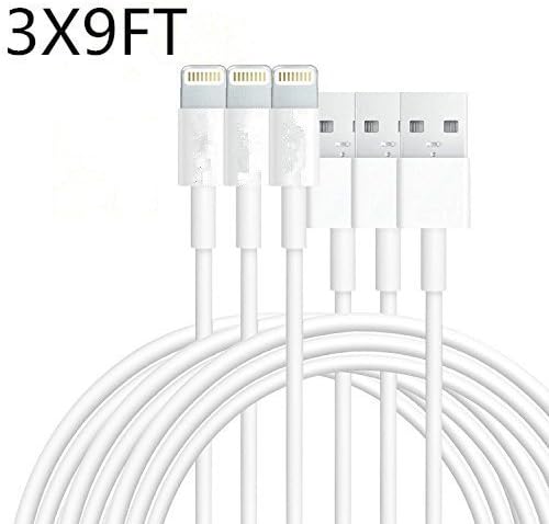 Red Gem 9FT/3M 8 Pin Lightning to USB Data Cable Sync and Charging Cord Wire for iPhone 6s plus, 6s, 6 plus, 6, 5s, 5c, 5, iPad Air, iPad Mini, iPod Touch,iphone SE(White) (3-Pack)