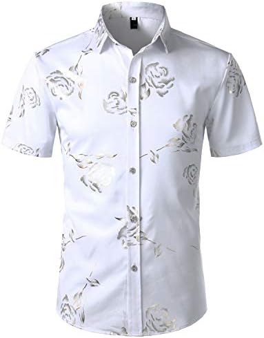 ZEROYAA Mens Hipster Gold Rose Printed 