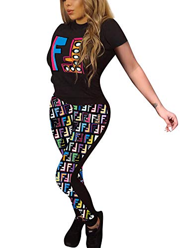 Deloreva Women Two Piece Outfits - Short Sleeve Summer Sweatsuit Jogging Suit Pants Set Activewear Multicolor L