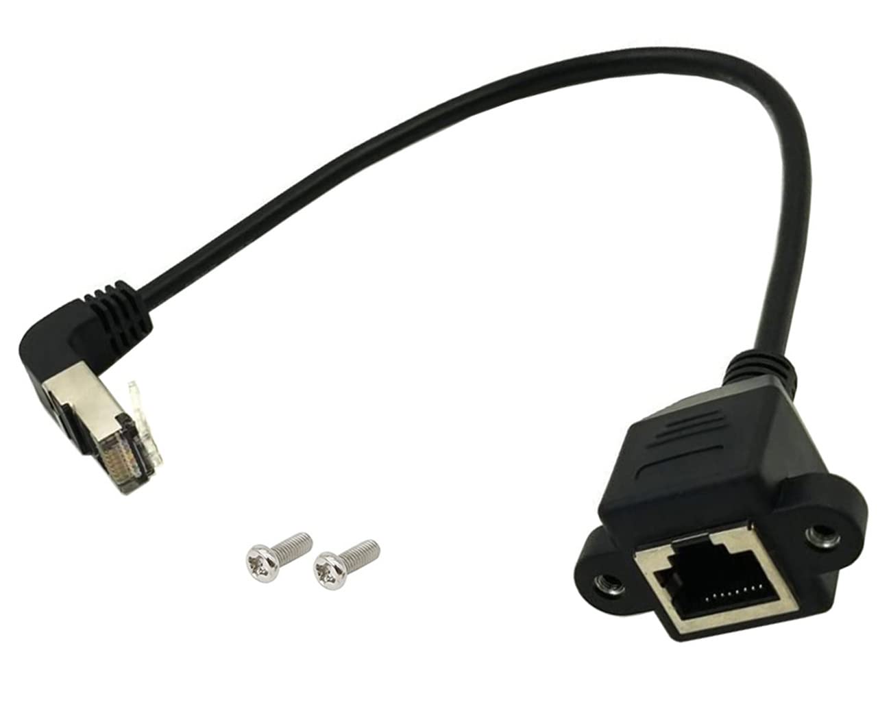 Qaoquda CAT6 Network Extension Cable,90 Degree RJ45 A Male to A Female Screw Panel Mount Extension Cable,Support Ethernet Cat 5e/Cat 6-10 inch (Upward)