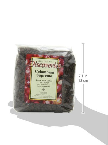 FIRST COLONY WHOLE BEAN COFFEE, COLOMBIAN SUPREMO, 24-OUNCE