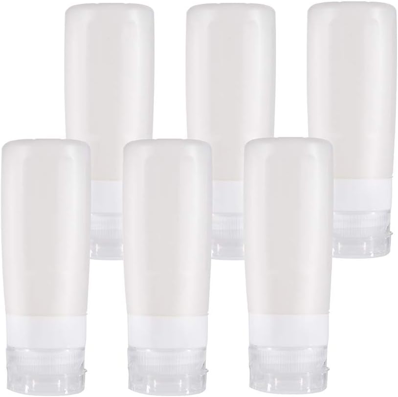 Travel Bottles sincewo Travel Containers TSA Approved Travel Size Toiletries Containers 3oz Leak Leakproof Silicone Travel Bottles for Shampoo Conditioner Lotion Face Body Wash (6 Pack White)