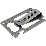 Lever Gear Toolcard Pro w/Clip - 40 in 1 Credit Card Multitool. Sleek Minimalist Stainless Steel Wallet Card and Money Clip - Bead Blast Silver