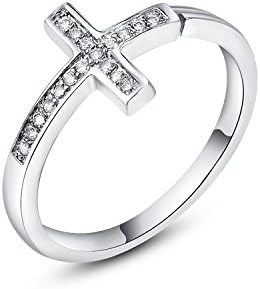 Studded Cross AAA Zircon Sterling Silver Free Size Ring for Girls and Women