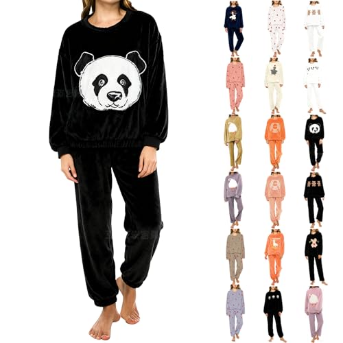 Womens Fleece Pyjamas Sets Long Sleeve Winter Warm Pjs Fluffy Soft Fuzzy Fleece Pajamas Ladies Cozy Loungewear Set Cute Floral Printed Two Piece Pjs sets Cosy Sleepwear Plush Top And Bottom Nightwear