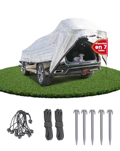 Ezcasch Car Shade Netting for Dogs, 3x4 m, 85% Aluminium, Sun Shade Netting for UV Protection Outdoor with Elastic Cord, 5M Nylon Rope, Nails