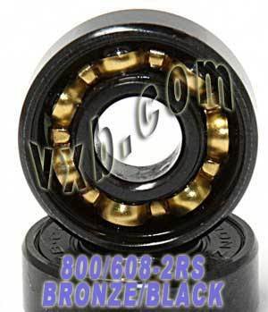 VXB Brand Wholesale Lot of 800 608-2RS Black Skateboard/Inline Skate/Rollerblade/Hockey/Fidget Hand Spinner Toy Cool Ball Bearings Bronze Cage, Black Rings with Black Seals