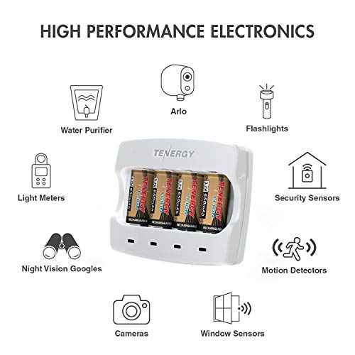 Tenergy 12 Pack CR123A Batteries and Charger, 3.7V 650mAh Arlo Batteries Compatible with Arlo