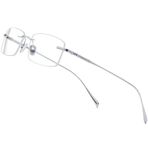 FONEX Titanium Glasses Frame Men,Rimless Square Eyeglasses Women