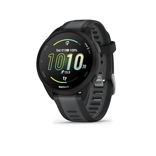 Garmin Forerunner 165, Smartwatch per la corsa, 43mm, Musica, App di Streaming, GPS, Cardio, VO2max, Report mattutino, HRV Status, Piani gratuiti 5K, 10K, 21K e Maratona, GarminPay, Black