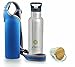 Stainless Steel Water Bottle 20 Oz Eco-Friendly with Bamboo Cup, Sippy cup and free Neoprene case - Double Wall Vacuum Insulation Technology. Bpa Rust Paint Leak Sweat Free.