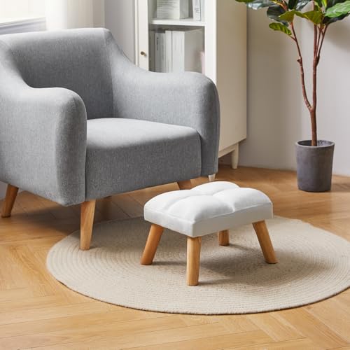 YMYNY FOOTSTOOL, SMALL OTTOMAN STOOL CHAIR WITH WOODEN LEGS, MODERN PADDED SOFA SEAT FOOT REST STOOL, VELVET FOOT STOOL, SOFA FOOTREST FOR LIVING ROOM ENTRYWAY 15.74″D×11.81″W×10.62″H BLUE UHBD032H
