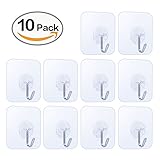 LuckIn Damage Free Hanging Clear Hooks Self Adhesive Tile Hook Heavy Duty 15lb Stick on Wall Hanger Holders, 10pcs