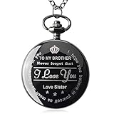 Qise Pocket Watch to My Brother - Love Sister(Love Brother) Necklace Chain from Sister to Brother Gifts with Black Gift Box