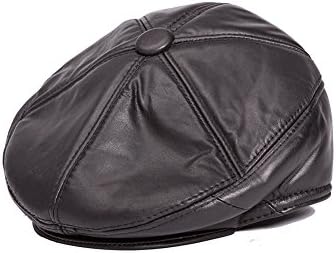 MMFur Men Sheepskin Baret Cadet Genuine Leather Hats Black XXL