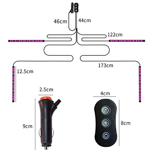 Auto LED Innenbeleuchtung , Mehrfarbige RGB Auto Atmosphärenlicht mit APP ,4pcs Streifen mit 48Led ,Wasserdicht ,Auto Fußraum Beleuchtungsstreifen Kit mit Zigarettenanzünder DC 12V