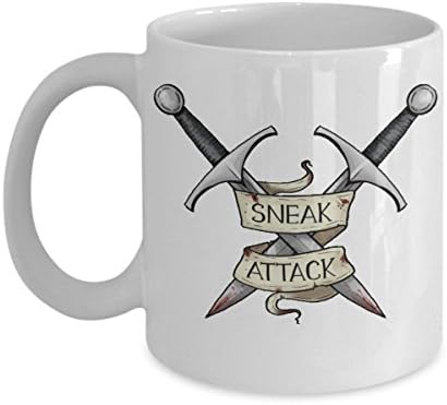 Dungeons and Dragons Sneak Attack Rogue Thief Stealth Class White Ceramic Coffee Mug - Great Gift Idea for Nerds and Geeks