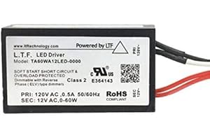 SOIKOI 12V Class 2 60W No-Load Electronic Transformer for LED Bulbs, Incandescent, Halogen