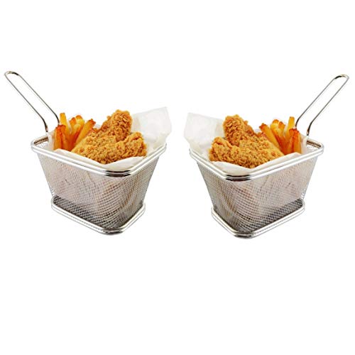 Stainless Steel Mini French Fries Basket Square Fryer Baskets, FDA Grade Kitchen Cooking Tool Food Presentation Tableware (Large 5inch 2pcs pack)