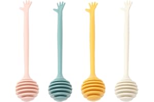 GOOHOCHY 4pcs Plastic Honey Stirring Rods with Spoon Set, Colorful Honey Dipper Sticks for Coffee, Tea,
