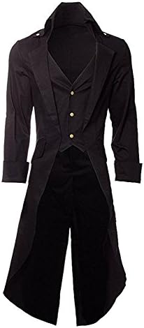 Mens Gothic Tailcoat Jacket Black Steampunk VTG Victorian Coat Halloween Costume Outfit (Men L, Black)