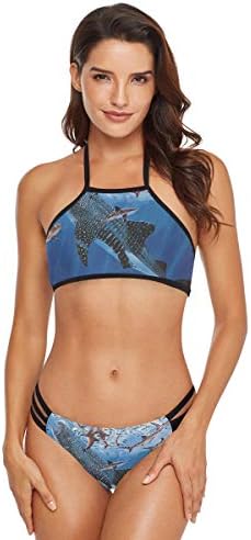 Womens Tie Knot Bikini Art Whale Shark Sexy Cutout Low Waist Thong Two Piece Swimsuit