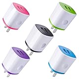 USB Charger Wall Plug, Phone Charger Box, AndHot 5-Pack Home Travel 2.1Amp Dual Port USB Wall Charger Quick Charging Block Cube Brick Compatible with iPhone 8 7 6S, iPad, Samsung, Android Phone,Kindle