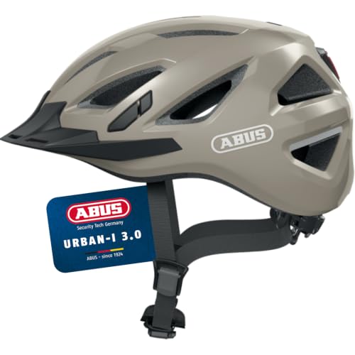 ABUS Stadthelm Urban-I 3.0 - Fahrradhelm mit Rücklicht, Schirm und Magnetverschluss - für Damen und Herren - Grau Glänzend, Größe S, S (51-55 cm)