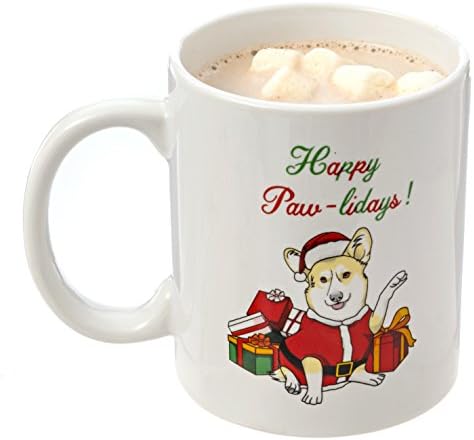 Corgi Happy Paw-lidays Christmas Mug 11oz Coffee Mug - Perfect Holiday Mug, Christmas Mug, Cute Christmas Gift, Gifts for Holidays, Coworkers, Friends, Grandma, Grandpa, Loved Ones